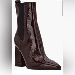 Marc Fisher Burgundy Patent Leather Block Heel Chelsea Boot